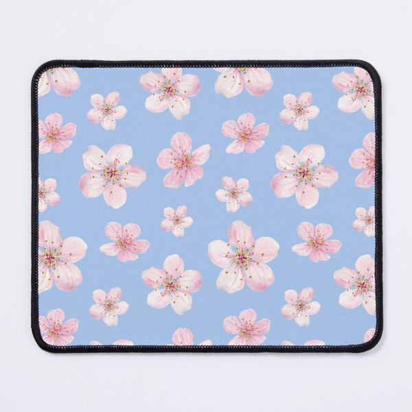 Item preview, Pink Cherry Prunus avium flowers pattern on blue background designed and sold by Holub Art Studio.