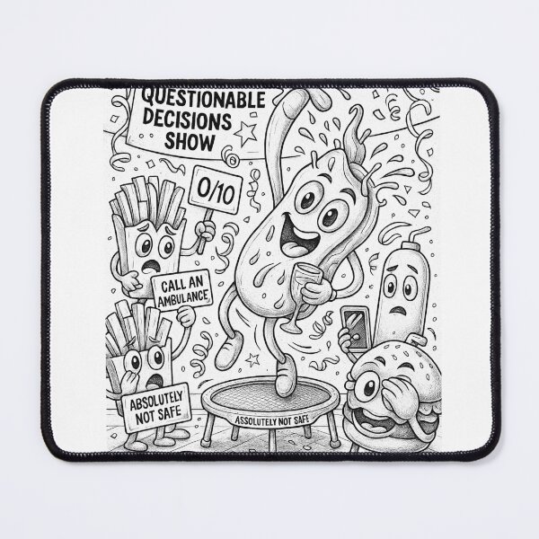 Item preview, Annual Questionable Decisions Show – Funny Food Characters Chaos Art designed and sold by ComedyInkFactor.