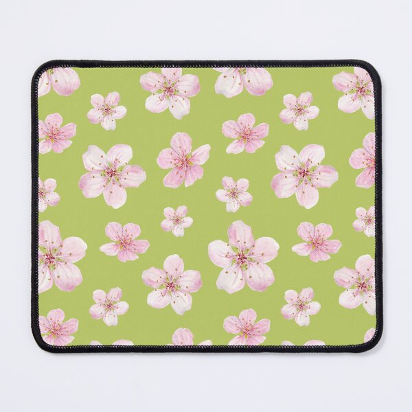 Item preview, Pink Cherry Prunus avium flowers pattern on green background designed and sold by Holub Art Studio.