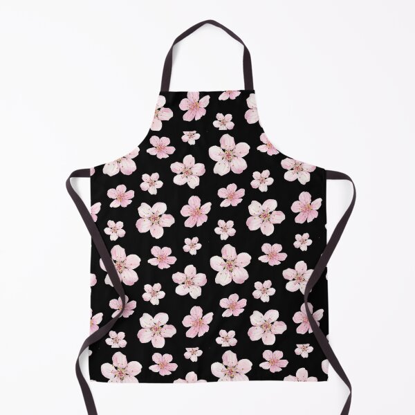 Item preview, Pink Cherry Prunus avium flowers pattern on black background designed and sold by Holub Art Studio.