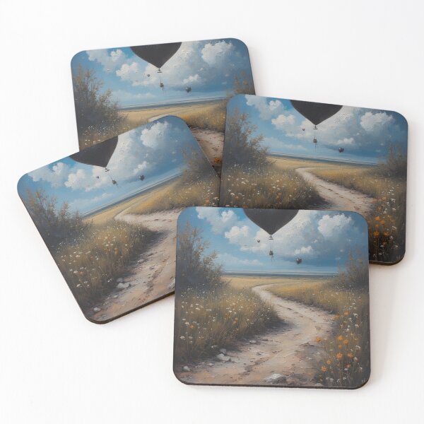 Item preview, Black heart-shaped balloons above a flowering field path designed and sold by Mianku | Für das Leben.