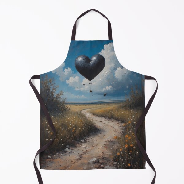 Item preview, Black heart-shaped balloons above a flowering field path designed and sold by Mianku | Für das Leben.