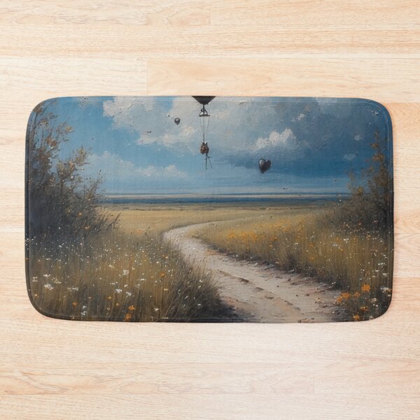 Item preview, Black heart-shaped balloons above a flowering field path designed and sold by Mianku | Für das Leben.
