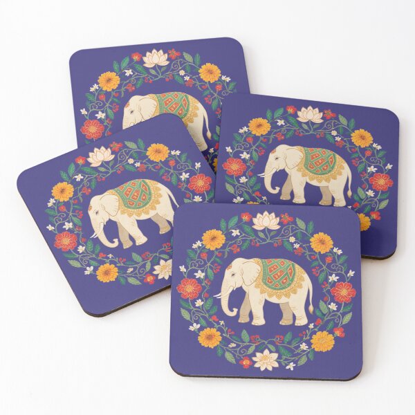 Item preview, Indian Elephant in a Floral Wreath – Boho Art Print designed and sold by HappySproutArt.