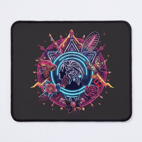 Item preview, Neon Mystic Goddess: Glowing Profile Portrait with Butterfly, Koi Fish, and Rose, Astrological Tattoo Aesthetic designed and sold by HimBoo.