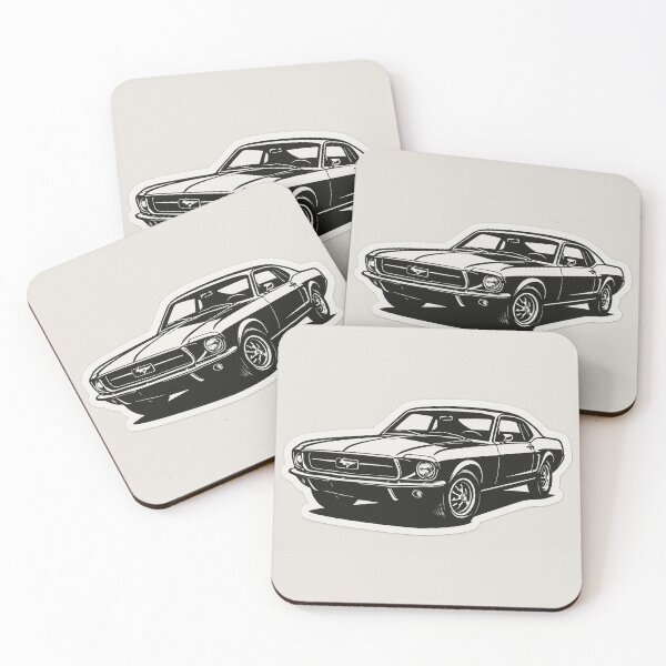Artikelvorschau, Vintage Mustang Aufkleber in Schwarz-Weiß | Klassische Autoillustration | Ästhetischer Autoaufkleber entworfen und verkauft von MonkArts69.