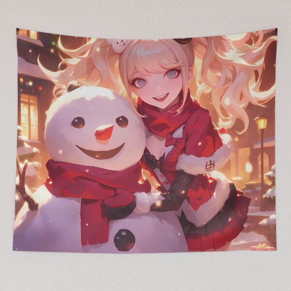 Item preview, Junko Enoshima Danganronpa Christmas Winter Anime Girl Holiday Snowman Festive Night designed and sold by thedarvills.