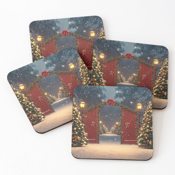 Item preview, Magical Open Red Gates to Snowy Christmas Village - Winter Backdrop designed and sold by Lamarcy.