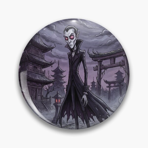 Item preview, Vampireat a Japanese Temple at Twilight illustration gothic vampire art designed and sold by Vintage Designs +.
