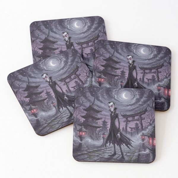 Item preview, Vampireat a Japanese Temple at Twilight illustration gothic vampire art designed and sold by Vintage Designs +.