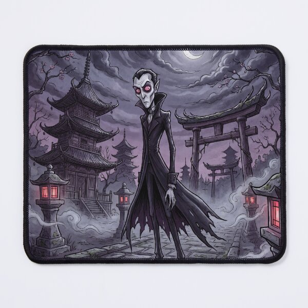 Item preview, Vampireat a Japanese Temple at Twilight illustration gothic vampire art designed and sold by Vintage Designs +.