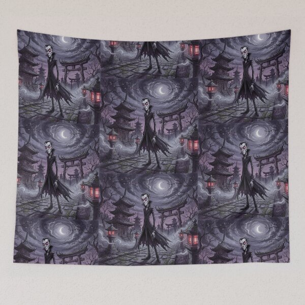 Item preview, Vampireat a Japanese Temple at Twilight illustration gothic vampire art designed and sold by Vintage Designs +.