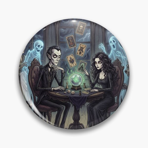 Item preview,  Vampires use a crystal ball at the party  romance Gothic illustration art designed and sold by Vintage Designs +.