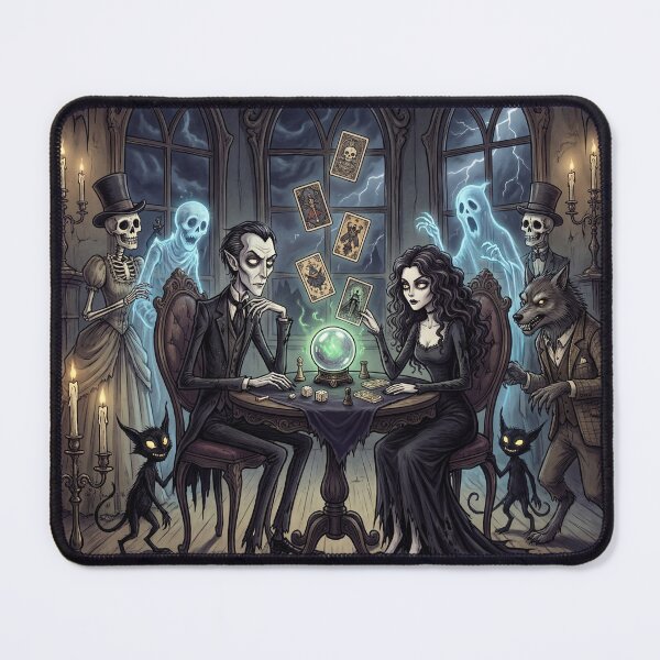 Item preview,  Vampires use a crystal ball at the party  romance Gothic illustration art designed and sold by Vintage Designs +.