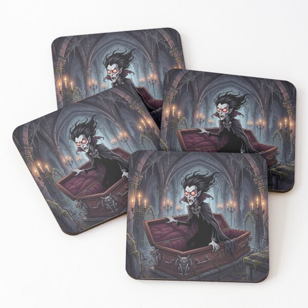 Item preview,  Dracula awakens in his dark crypt illustration gothic vampire art designed and sold by Vintage Designs +.