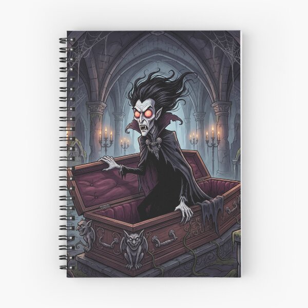 Item preview,  Dracula awakens in his dark crypt illustration gothic vampire art designed and sold by Vintage Designs +.
