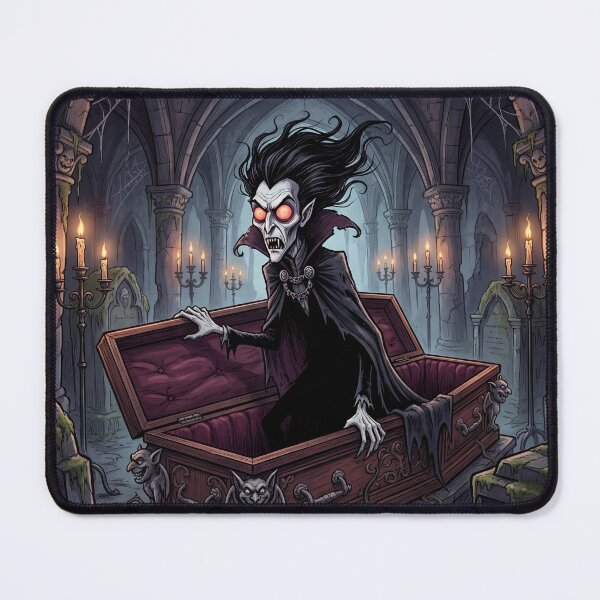 Item preview,  Dracula awakens in his dark crypt illustration gothic vampire art designed and sold by Vintage Designs +.