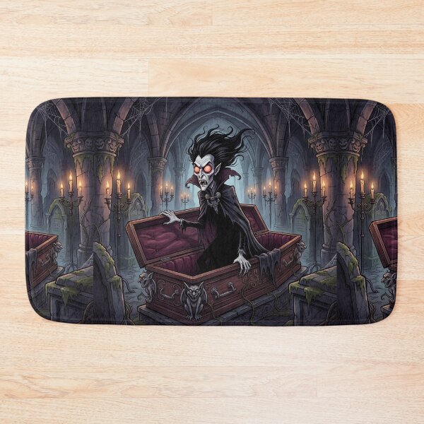 Item preview,  Dracula awakens in his dark crypt illustration gothic vampire art designed and sold by Vintage Designs +.