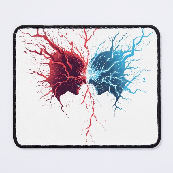 Item preview, Supernatural figures facing off with red blue crackling energy in bold minimal vector style on clean white background dramatic rivalry artwork designed and sold by ArtPetrenko90.