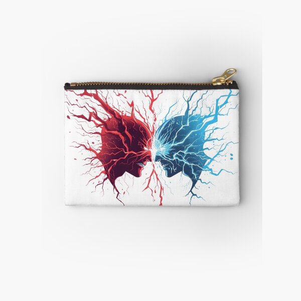Item preview, Supernatural figures facing off with red blue crackling energy in bold minimal vector style on clean white background dramatic rivalry artwork designed and sold by ArtPetrenko90.