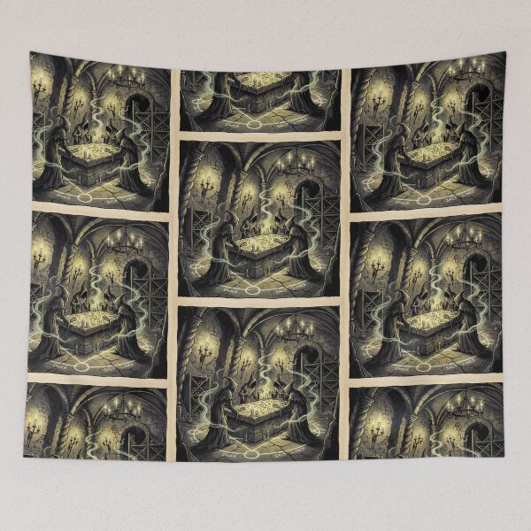 Item preview, Occult Cellar Ritual in druidic celtic castle garden illustration gothic horror art designed and sold by Vintage Designs +.