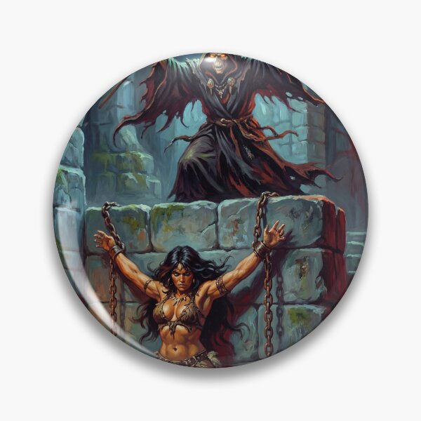 Artikelvorschau, Barbarin, gefangen genommen von einem bösen Skelett-Nekromanten (Illustration im Fantasy-Stil) entworfen und verkauft von Vintage Designs +.