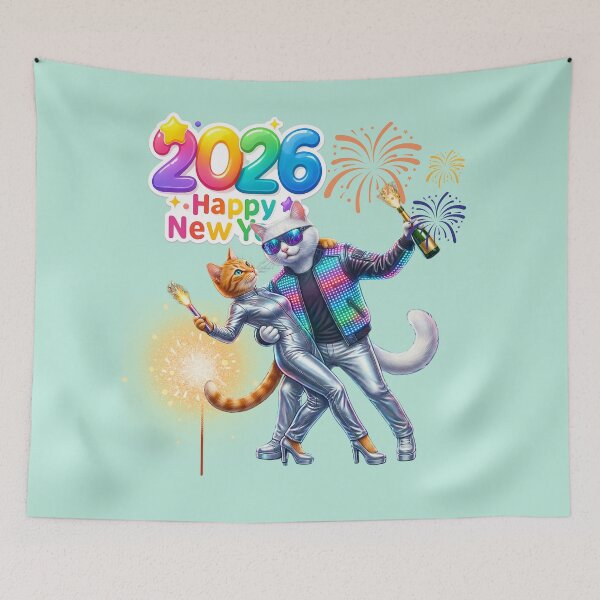 Item preview, Cyberpunk Cats NYE 2026 Party | Futuristic Dancing Duo & Gift Drones designed and sold by E-SarnEdge.