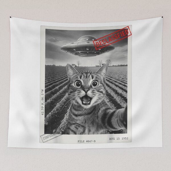 Item preview, Cat Selfie UFO Declassified Alien Abduction Vintage Photo Design designed and sold by Serene woods.