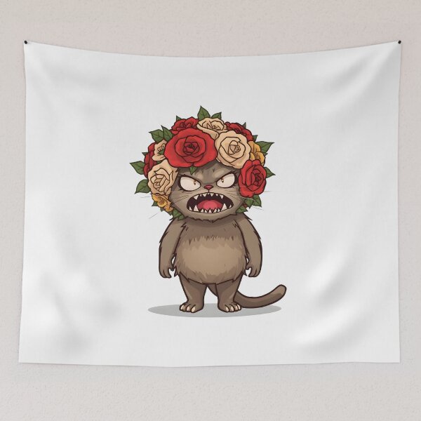 Item preview, Angry cat with floral crown in heated rivalry mood – funny cartoon feline illustration inspired by Stranger Things vibes designed and sold by ArtPetrenko90.