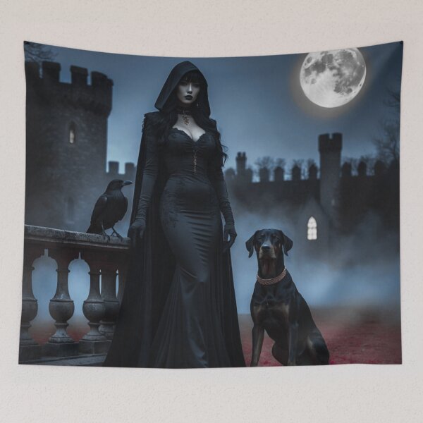 Item preview, gothic lady – dark fantasy elegance – castle night scene designed and sold by Traumrausch.