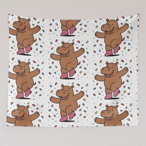 Item preview, Hippo Dancing in Confetti with Glitter Boots – Fun New Year Character designed and sold by Confuzz1ed.