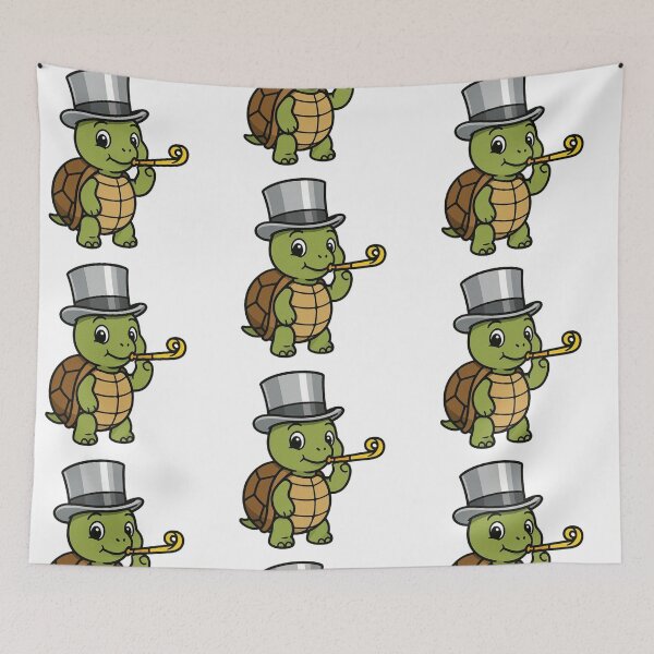 Item preview, Turtle in Silver Top Hat with Party Horn – Cute New Year Character designed and sold by Confuzz1ed.