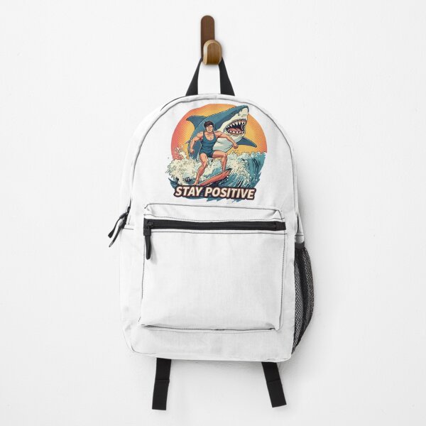 Item preview, Stay Positive – Heroic Surfer and Giant Shark Retro Art designed and sold by novapixel25100.
