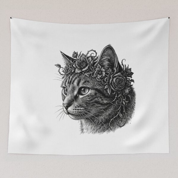 Item preview, Unisex Floral Crown Cat Ink Drawing Tee, Hoodie & Sweatshirt, Hyper-Detail Line Art designed and sold by Zippy Creation.