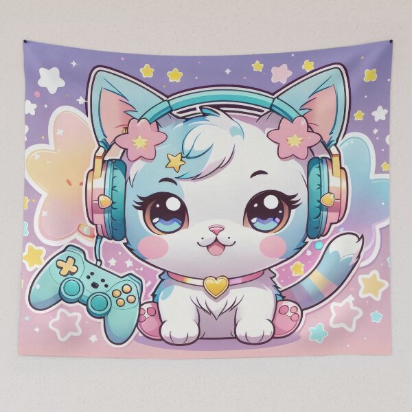 Item preview, Kawaii Gamer Cat – Cute Chibi Gaming Kitty Sticker designed and sold by Visualynx.