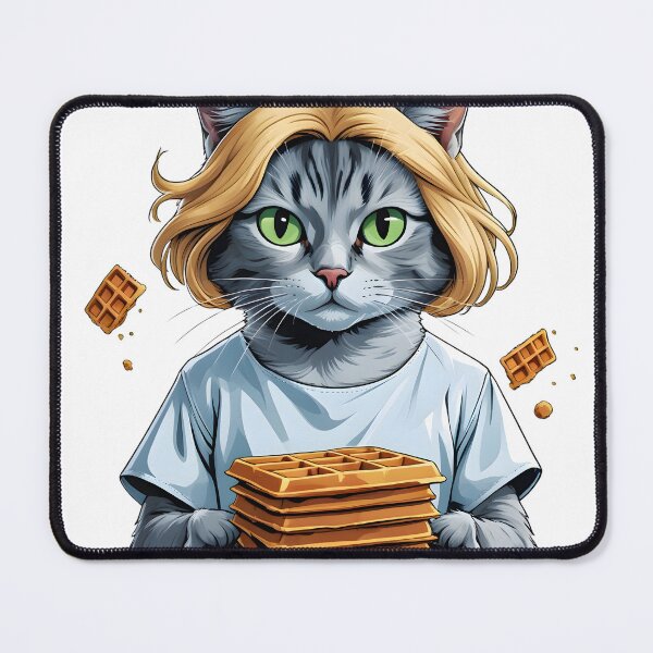 Item preview, Cute cat dressed as Eleven from Stranger Things holding  waffles on a clean white background in playful humorous fan art style designed and sold by ArtPetrenko90.