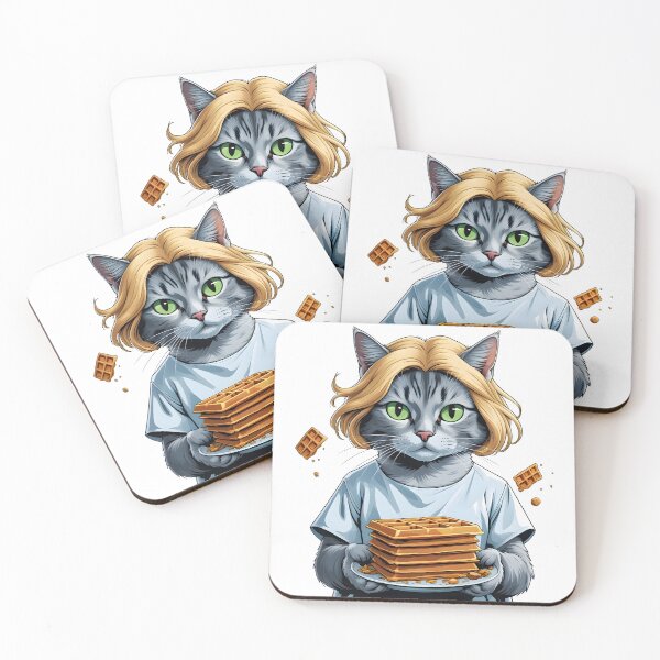 Item preview, Cute cat dressed as Eleven from Stranger Things holding  waffles on a clean white background in playful humorous fan art style designed and sold by ArtPetrenko90.