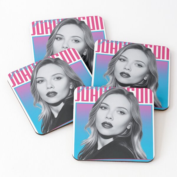 Item preview, Art - Scarlett Johansson Monochrome Portrait With Blue-Pink Neon Gradient Typography designed and sold by WalSaue.