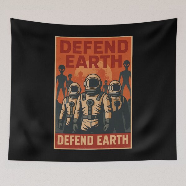 Item preview, Retro Style Astronaut Poster with Defend Earth Message. designed and sold by The-T-In-Retro.