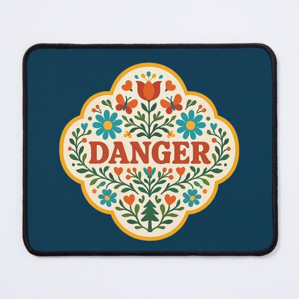 Item preview, Bold DANGER Text with Teal and Orange Folk Flowers – Scandinavian Folk Art by heidiannemorris © designed and sold by FOLK ART FUSION.