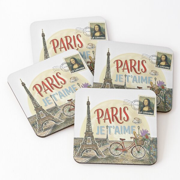 Item preview, Vintage Paris Je T'aime: Eiffel Tower, Red Bike & Le Louvre Stamp Souvenir designed and sold by Miss Cutie Designs.