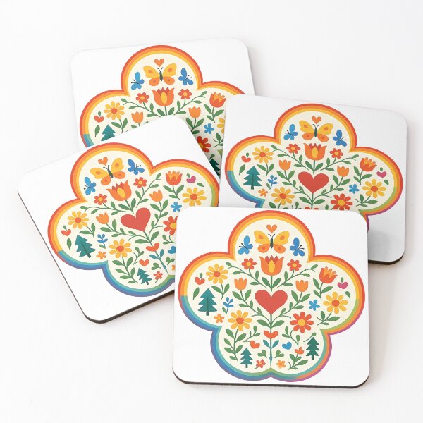 Item preview, Whimsical Rainbow Floral Heart with Butterflies and Trees – Scandinavian Folk Art by heidiannemorris © designed and sold by FOLK ART FUSION by heidiannemorris.