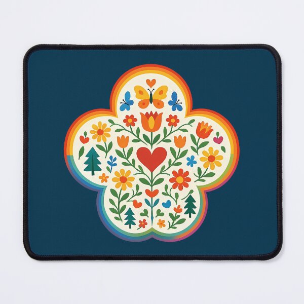 Item preview, Whimsical Rainbow Floral Heart with Butterflies and Trees – Scandinavian Folk Art by heidiannemorris © designed and sold by FOLK ART FUSION by heidiannemorris.