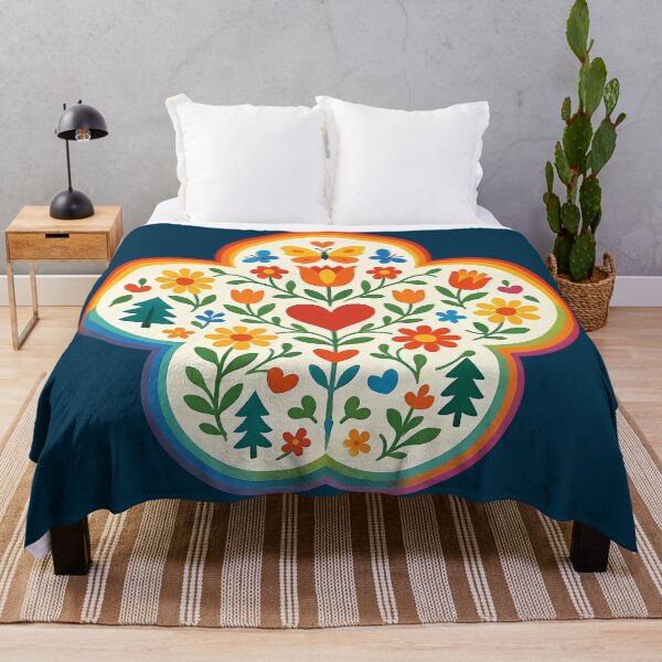 Item preview, Whimsical Rainbow Floral Heart with Butterflies and Trees – Scandinavian Folk Art by heidiannemorris © designed and sold by FOLK ART FUSION by heidiannemorris.