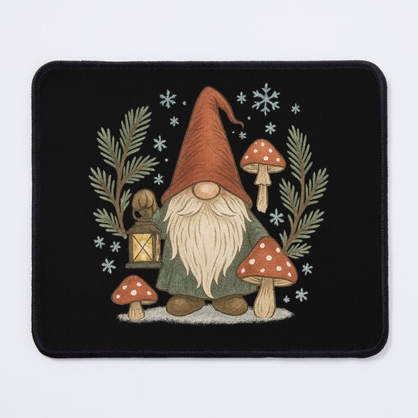 Item preview, Christmas Gnome with Lantern & Mushrooms - Winter Forest Gnome designed and sold by PunchDrop.