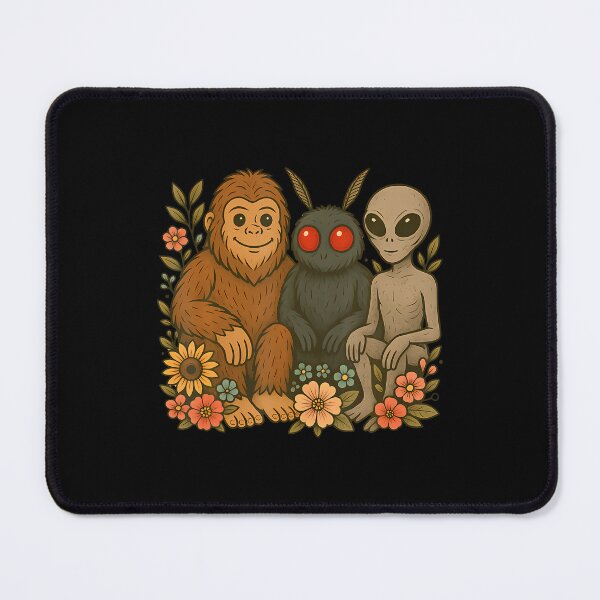 Item preview, Cute Mothman Alien And Bigfoot Cryptid Friends Floral Art designed and sold by AntoinetteKris.