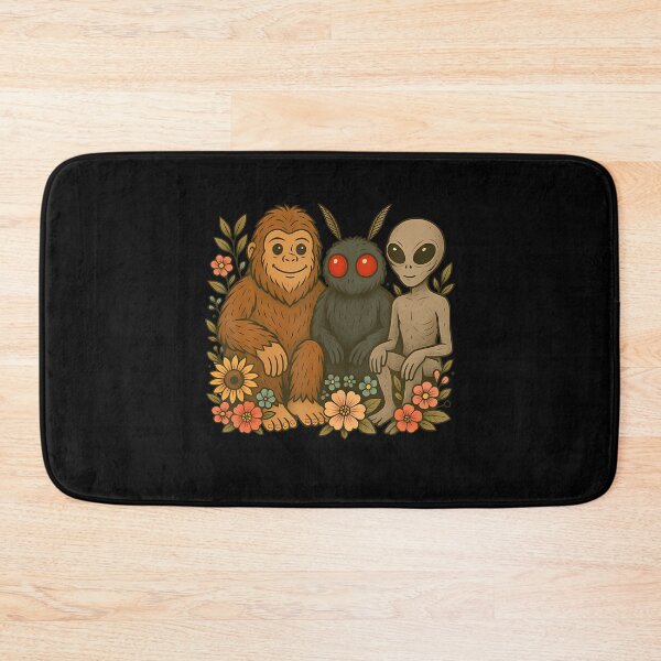 Item preview, Cute Mothman Alien And Bigfoot Cryptid Friends Floral Art designed and sold by AntoinetteKris.