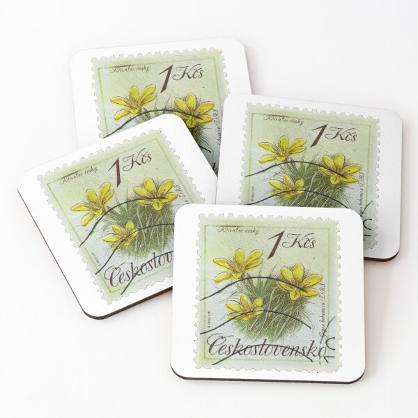Item preview, Czechoslovakia Yellow Flowers Vintage Postage Stamp designed and sold by red-amber65.