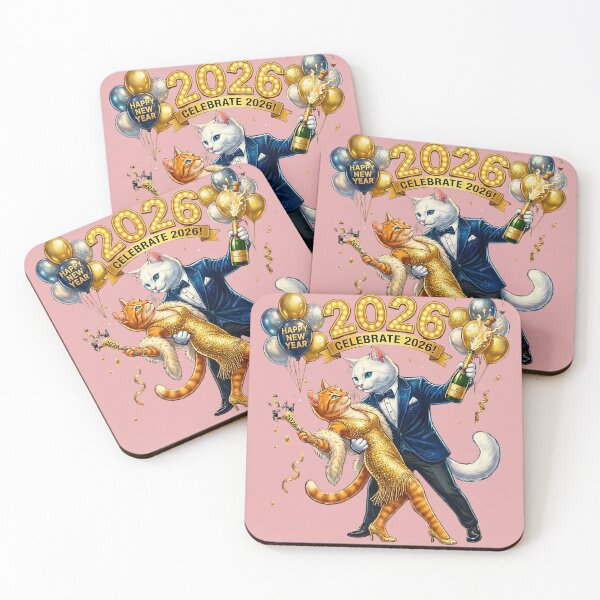 Item preview, Elegant Dancing Cat Couple New Year 2026 Party | Luxury Gold Celebration designed and sold by E-SarnEdge.