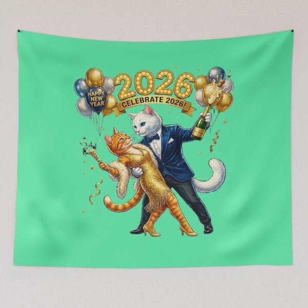 Item preview, Elegant Dancing Cat Couple New Year 2026 Party | Luxury Gold Celebration designed and sold by E-SarnEdge.